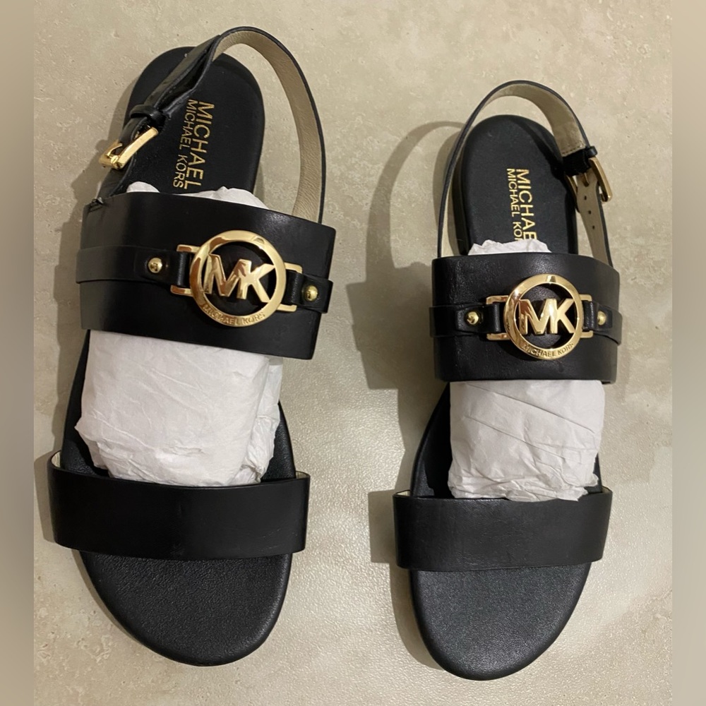 MICHAEL KORS Molly Flat Sandals BLACK Size:9.5 Aus - Picture 2 of 10